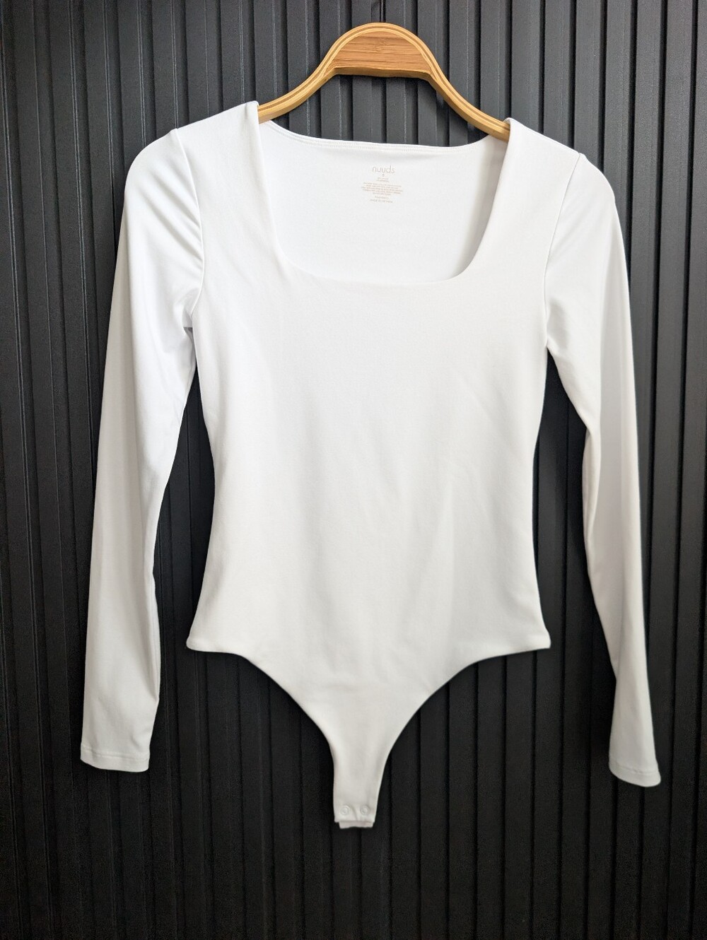 nuuds Long Sleeve White Square Neck Bodysuit | Size S